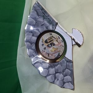 24k Gold Edged CHOKIN ArtJapan Fan shape plate, nice unique center painting